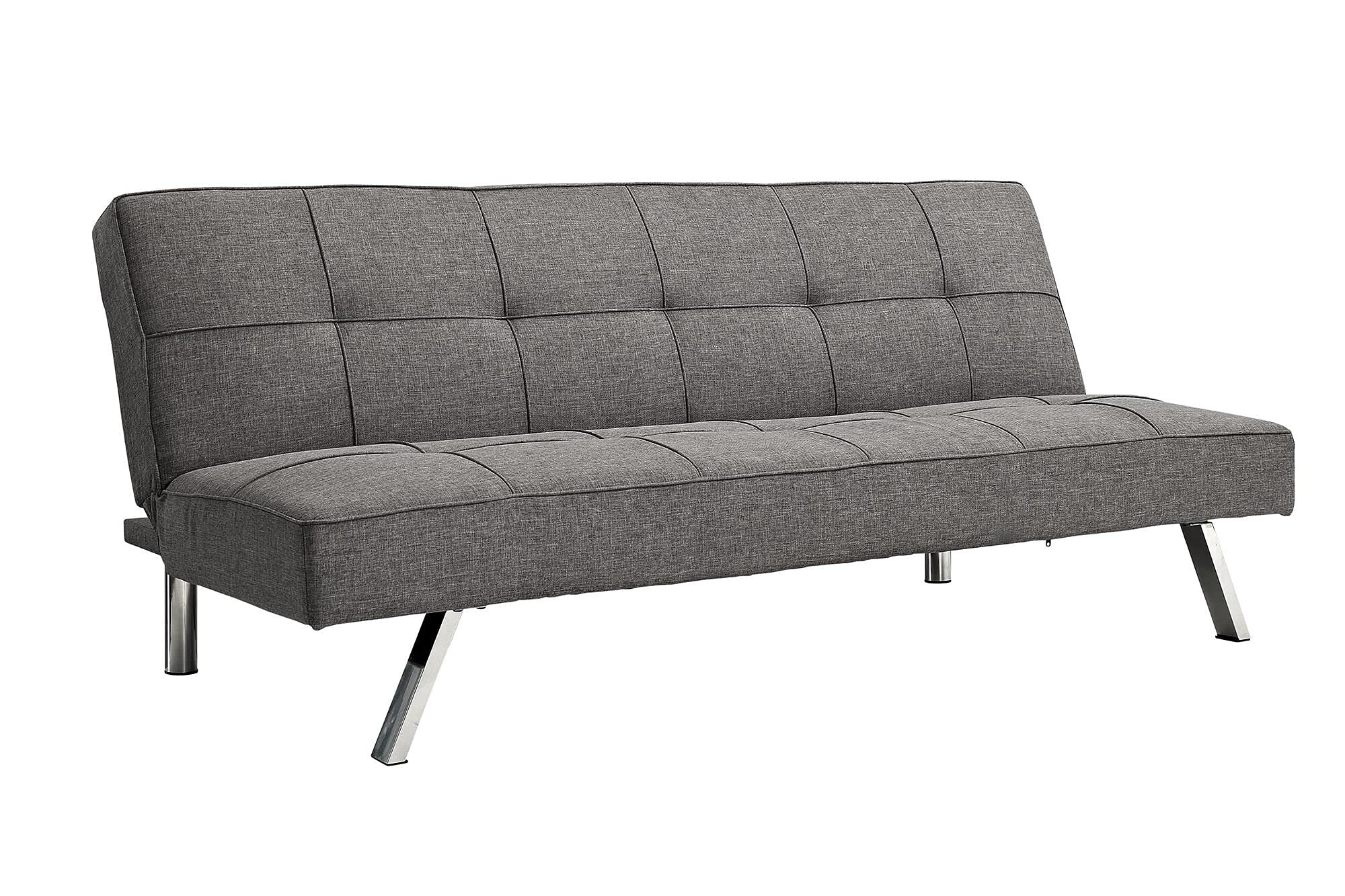 Majnesvon Modern Fabric Sofa Bed Futon with Chrome Legs stainle Leg Convertible Folding Sofa Bed, 3 Angles Adjustable Back for Compact Living Spaces,Apartments Office Dorms (Gray)