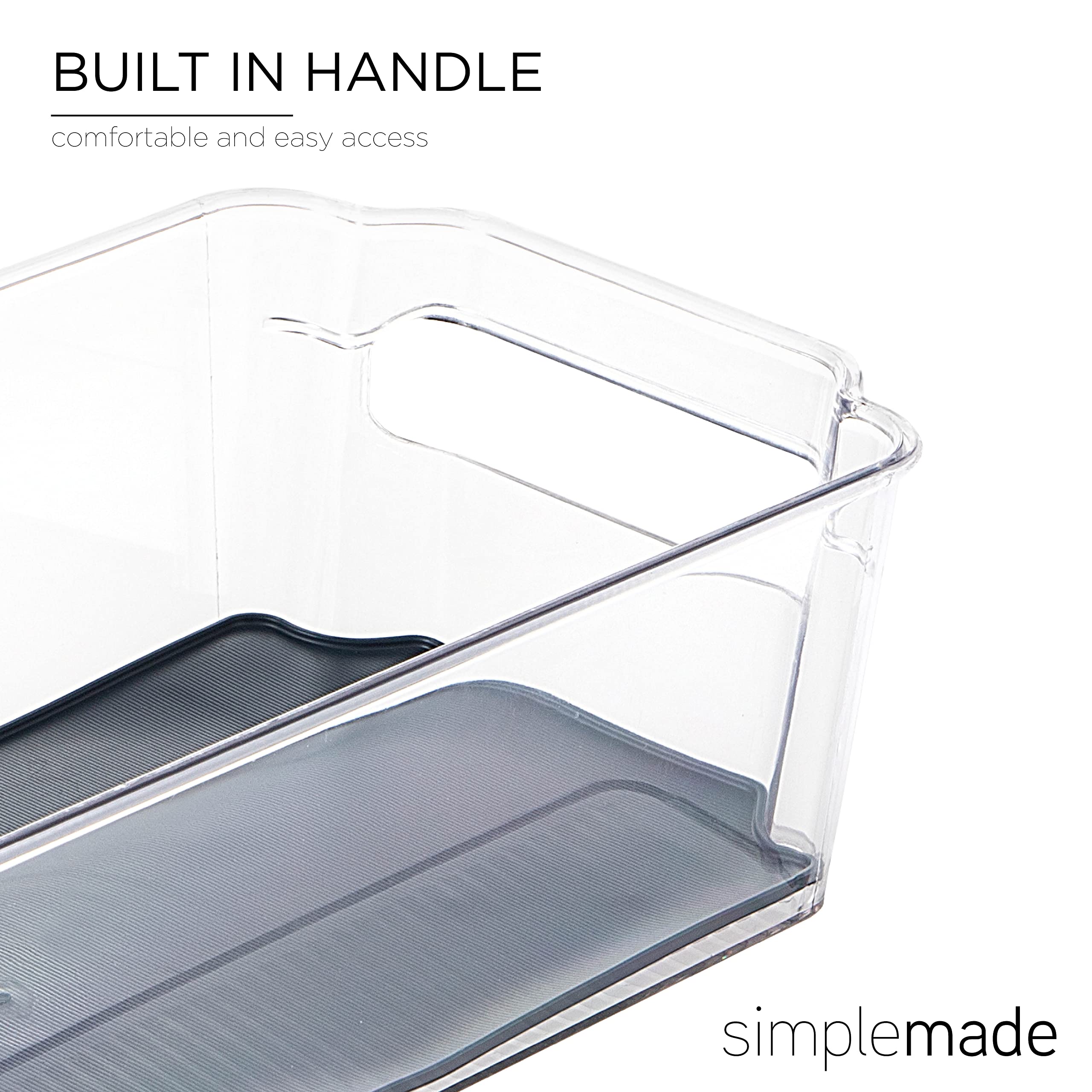 SIMPLEMADE Clear Refrigerator Organizer Bins - Clear Bins for Fridge, Containers for Fridge and Freezer, Multipurpose Storage for Kitchen, Office, Bathroom, Pack of 2 (6.3" x 12.6")