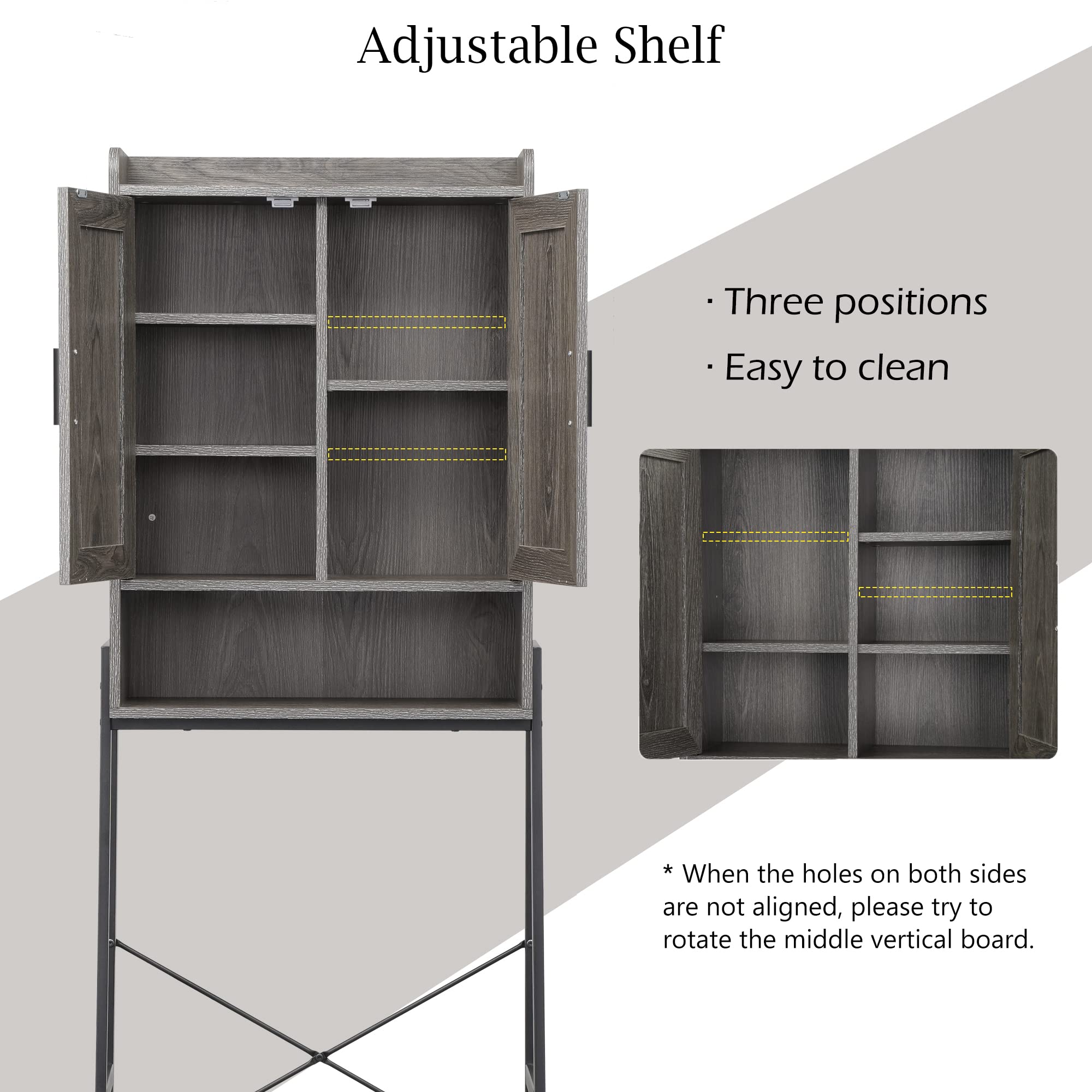 Over The Toilet Storage Cabinet, Bathroom Organizer Shelf, Toilet Storage Rack with 2 Curtained Doors for Bathroom Washroom