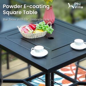 PHI VILLA 5 Piece Bar Height Patio Dining Set, Outdoor Table Chair Bar Set for 4 with Outdoor Swivel Bar Stool Chair and Large Metal Bar Table