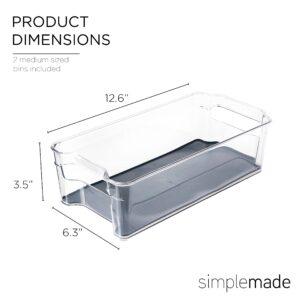 SIMPLEMADE Clear Refrigerator Organizer Bins - Clear Bins for Fridge, Containers for Fridge and Freezer, Multipurpose Storage for Kitchen, Office, Bathroom, Pack of 2 (6.3" x 12.6")