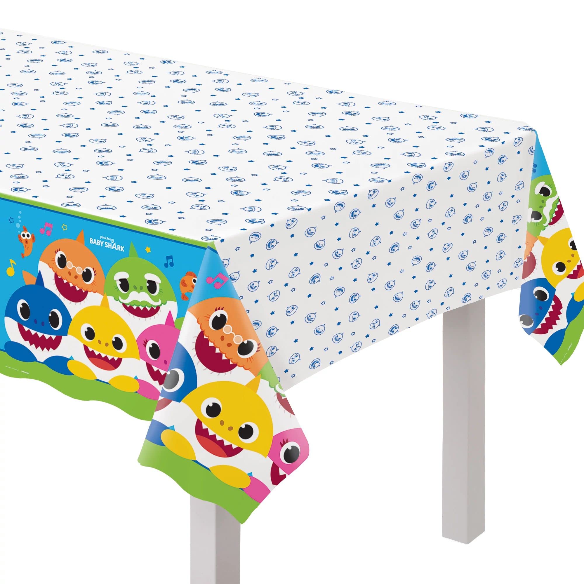 Adorable Baby Shark Plastic Table Cover - 54" x 96" (1 Pc.) - Durable & Waterproof Material - Ideal for Kids' Parties & Events