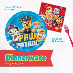 Unique Paw Patrol Birthday Decorations | Paw Patrol Party Supplies | With Paw Patrol Tablecloth, Paw Patrol Plates, Napkins, Character Masks, Forks, Button | Serves 16 Guests