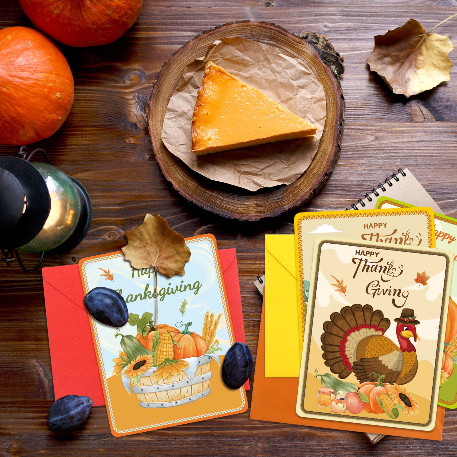 WorldBazaar Thanksgiving Greeting Cards with Envelopes 24PCS Watercolor Thanksgiving Day Pumpkin Turkey Cards Fall Autumn Thanksgiving Party Supplies