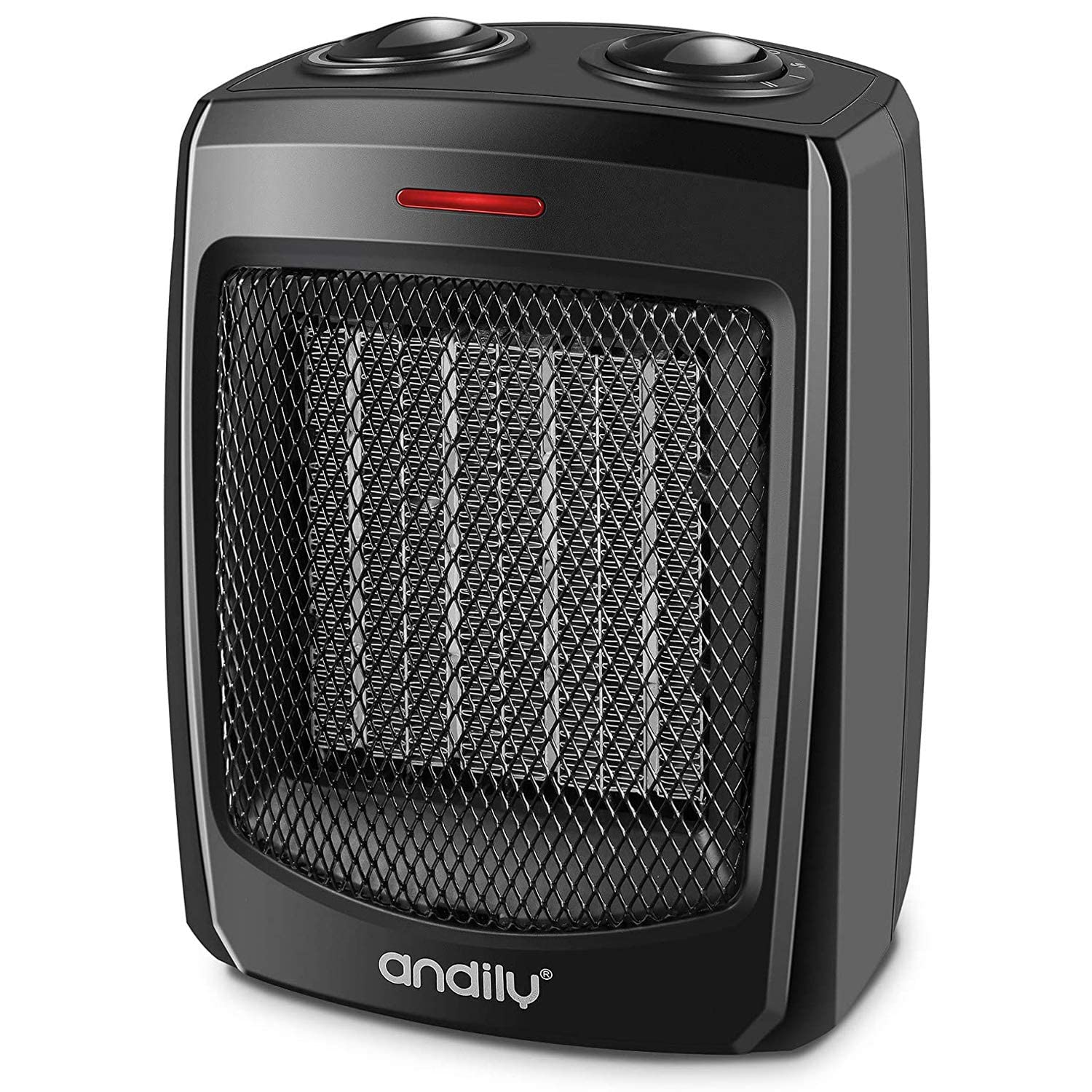 andily Space Heater Electric Heater for Home and Office Ceramic Small Heater with Thermostat, 750W/1500W (Matte black)