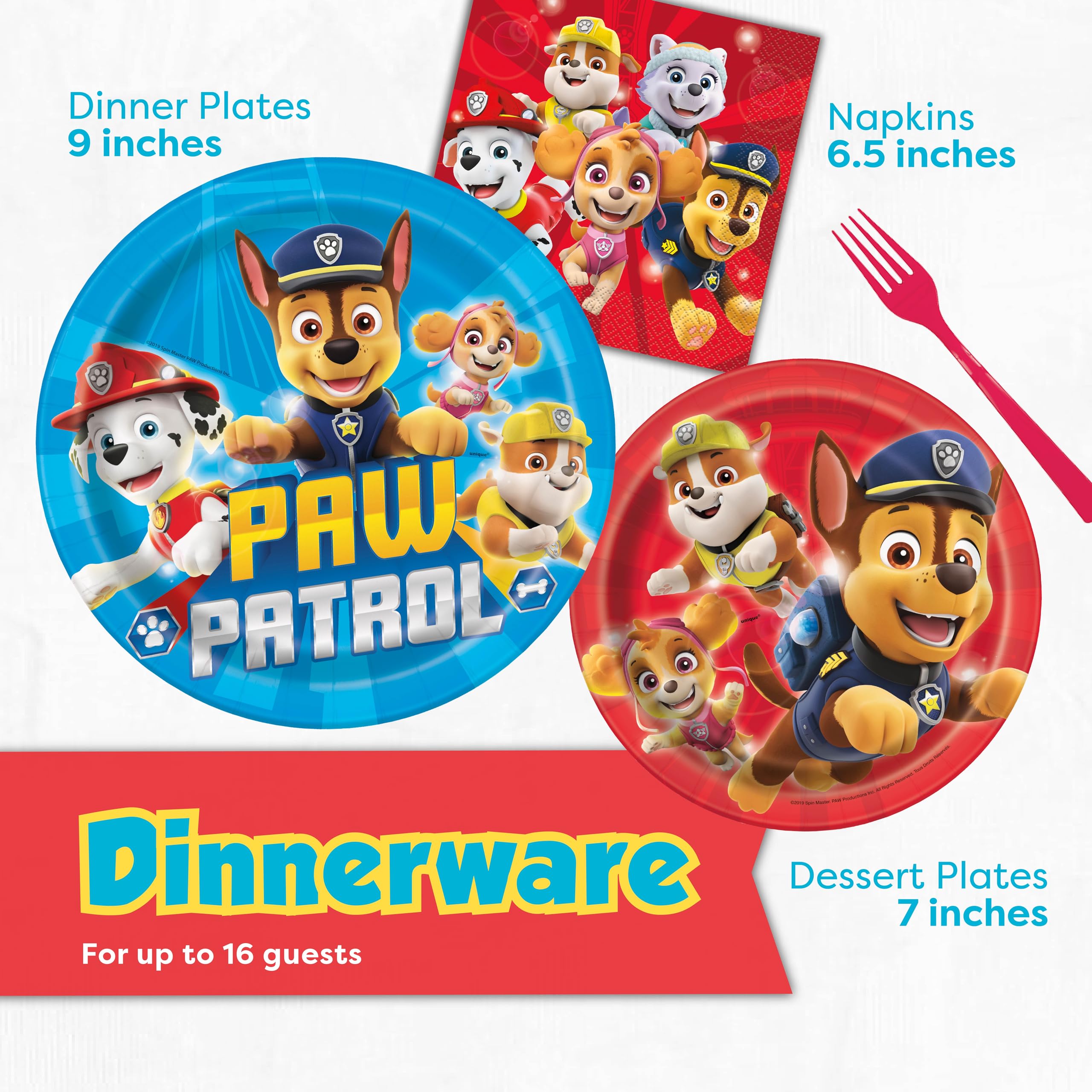 Unique Paw Patrol Birthday Decorations | Paw Patrol Party Supplies | With Paw Patrol Balloons, Tablecloth, Paw Patrol Plates, Napkins, Button | Serves 16 Guests