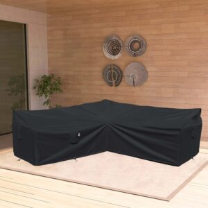 Flexiyard Heavy Duty Outdoor Sectional Sofa Cover, Waterproof 600D Patio Sectional Couch Cover, Lawn Patio Furniture Cover (Midnight Black, V-Shaped-90 x 90")