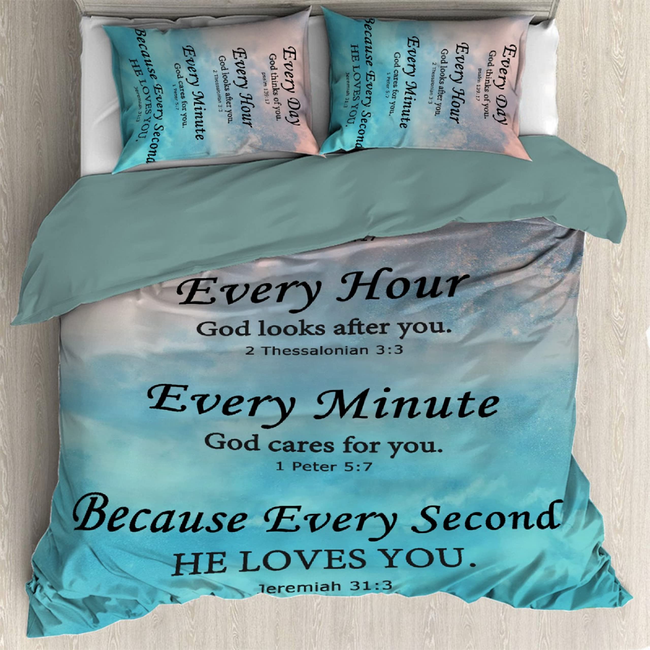 Todeyya Bible Verse Inspirational Thoughts 3 Pieces Duvet Cover (King Size) with 2 Pillow Shams, Microfiber Lightweight 3pcs Comforter Cover Set Coverlet, with Zipper Closure Corner Bedding All Season