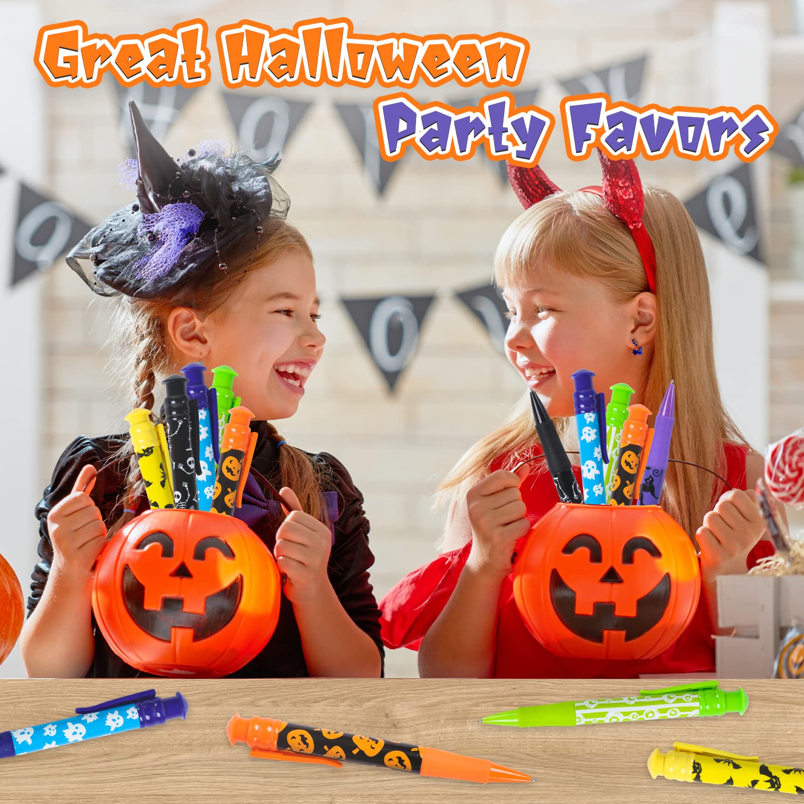 Shemira Halloween Party Favor for Kids, 24 Pcs Jumbo Pen in 6 Assorted Halloween Theme Designs for Trick or Treating, Halloween Goodie Bag Filler, Halloween Miniatures, School Classroom Rewards