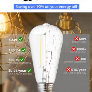 Lumiverse Edison Light Bulbs 60 Watt, 4000K Cool White, Non-Dimmable, Vintage Light Bulbs, E26 Medium Base ST19 Antique LED Filament Bulbs, Clear Glass, Pack of 6