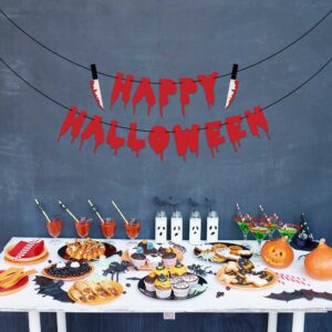 Pre-Strung Happy Halloween Banner,NO DIY,Pre-Strung Garland on 8 ft Strand,Scary Killer Halloween Party Decorations & Decor. Did we mention no DIY?