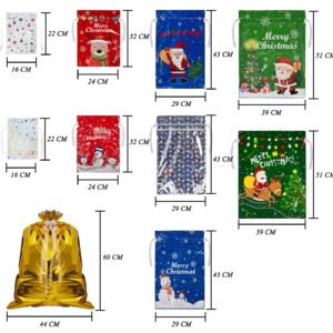 BQTQ 42 Pcs Christmas Drawstring Gift Bags 10 Design and 5 Size Christmas Bags Wrapping Bags Christmas Goody Bags Treat Bag for Christmas Party