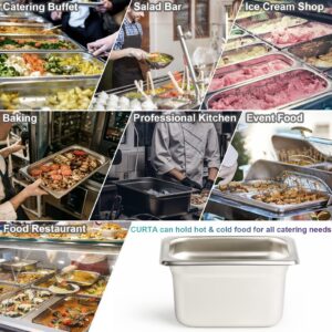 CURTA 6 Pack Anti-Jam Hotel Pans, 1/9 Size 4 Inch Deep, NSF Commercial 18/8 Stainless Steel Chafing Steam Table Pan, Catering Storage Metal Food Pan