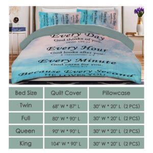 Todeyya Bible Verse Inspirational Thoughts 3 Pieces Duvet Cover (King Size) with 2 Pillow Shams, Microfiber Lightweight 3pcs Comforter Cover Set Coverlet, with Zipper Closure Corner Bedding All Season