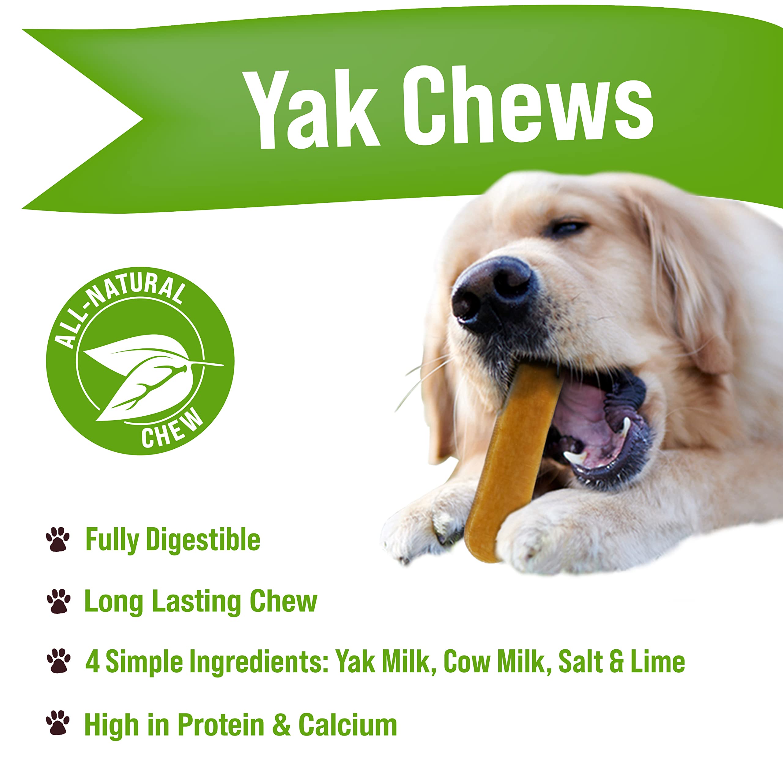 Buck Bone Organics Yak Cheese Chews for Dogs, All Natural Himalayan Yak Chew, Long Lasting Pet Treats, Odor Free, with Limited Ingredients (3 Large Sticks)