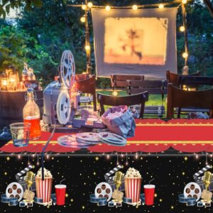 3 Pieces Movie Night Tablecloth Plastic Movie Theme Table Covers Movie Theater Table Cloth for Movie Night Party Supplies Movie Theme Red Carpet Birthday Party Decor, 54 x 108 Inch