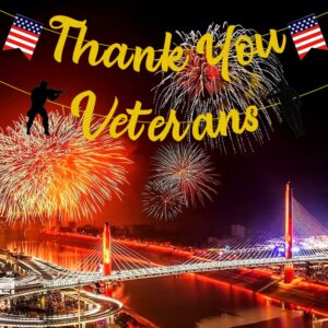 4th of July Independence Day Party Decorations, Gold Glitter Thank You Veterans Banner, American Veterans Day Party Decorations, 4th of July Patriotic Theme Party Decorations