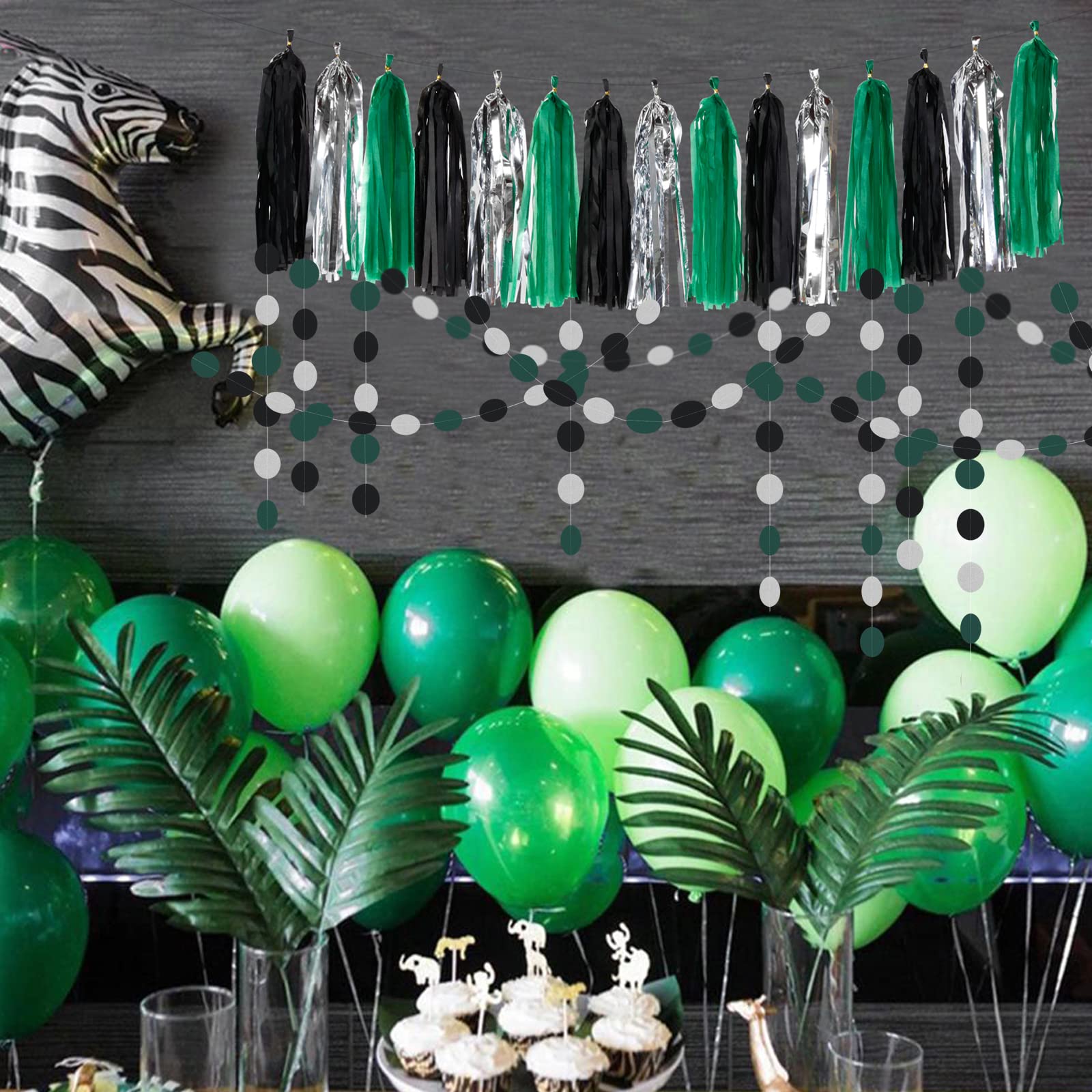 Black-Green Silver Party-Decorations Garland Streamers - 52Ft Graduation 2024 Hanging Paper Banner, Soccer Party Supplies Men Boys Birthday Spring Summer Jungle Theme Decor Backdrop Bunting Panduola