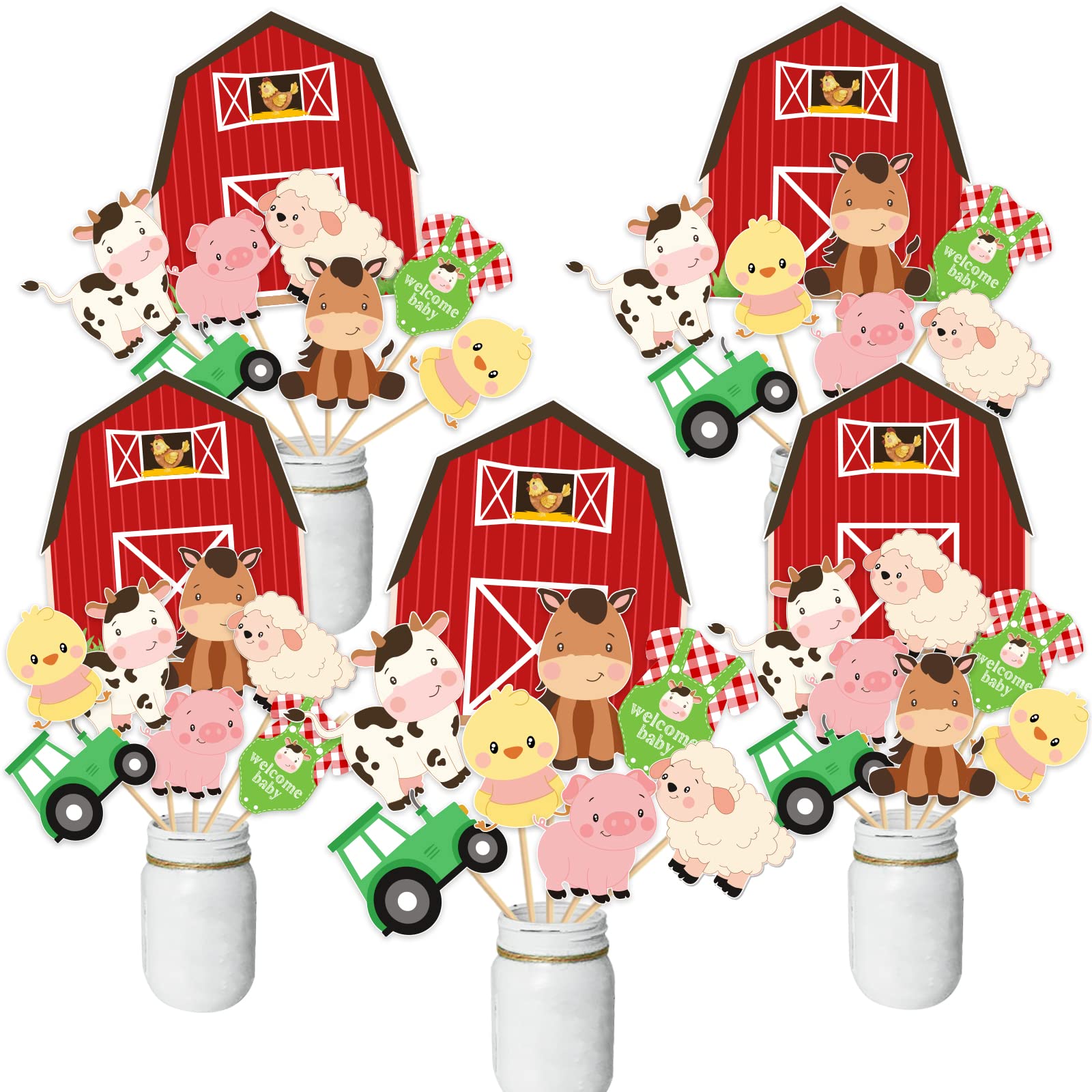 Farm Animal Baby Shower Centerpiece Sticks Red Farm Theme Table Toppers Birthday Decorations Barnyard Party Decorations for Girls Boys Baby Shower Birthday Party