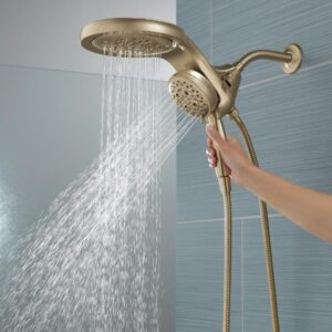 Delta Faucet HydroRain 5-Spray H2Okinetic Dual Shower Head with Handheld Spray, Gold Shower Head with Hose, Handheld Shower Heads, 2.5 GPM Flow Rate, Lumicoat Champagne Bronze 58680-CZ-PR25