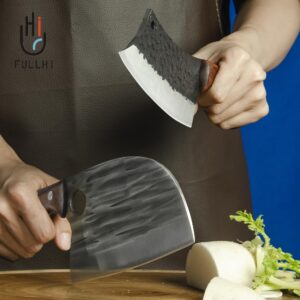 FULLHI 11pcs serbian chefs Knife Set - Hand Forged Boning Knife, High Carbon Steel Chef's Knife, Full Tang Bone Cleaver with Sheath, Serbian Cleaver for Outdoor Camping, BBQ, Kitchen