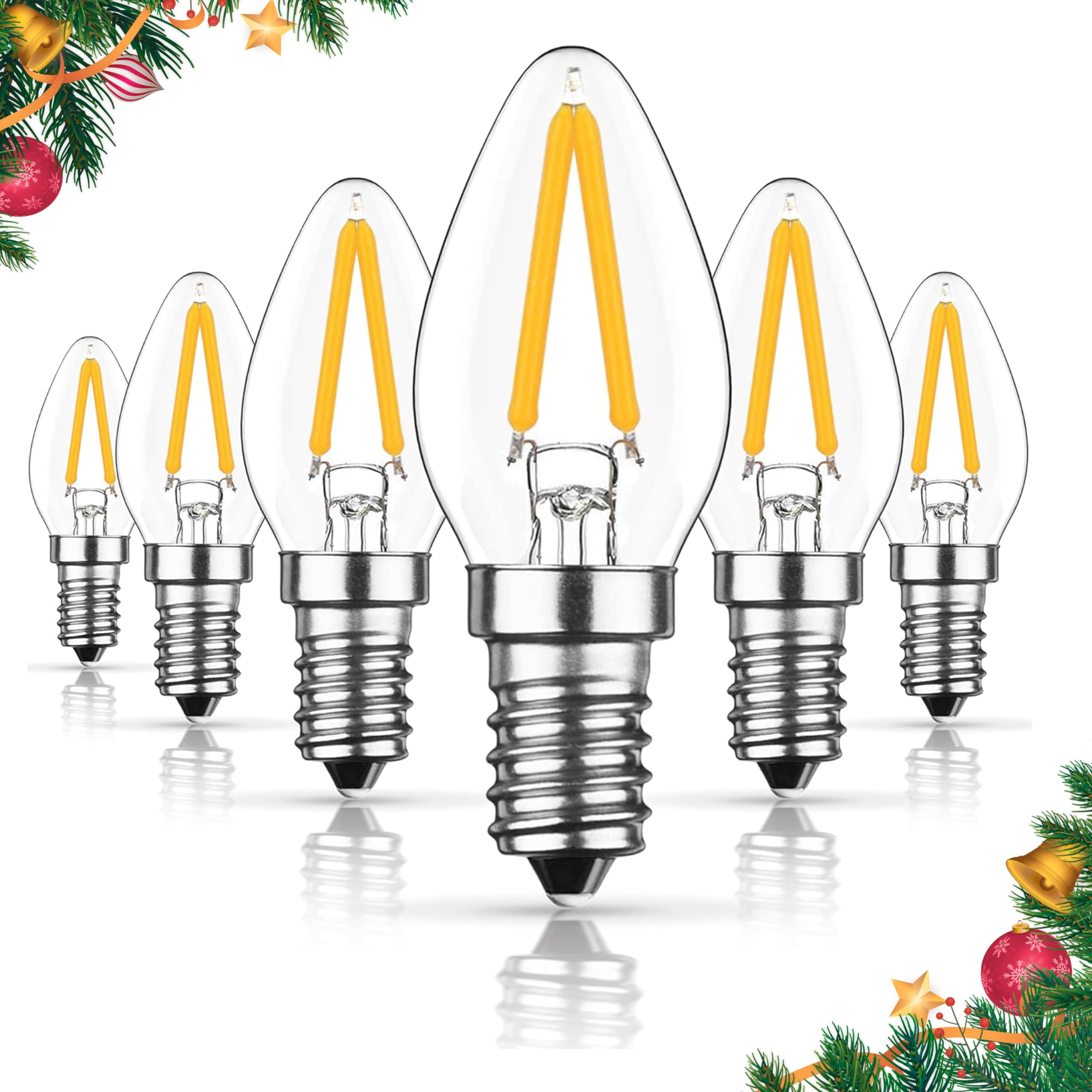 BlueStars 3W C7 E12 Candelabra Base LED Light Bulbs 120V, 15W Equivalent, 2700K Warm White, Clear Glass for Indoor Outdoor Christmas Holiday Home Decoration - Pack of 6