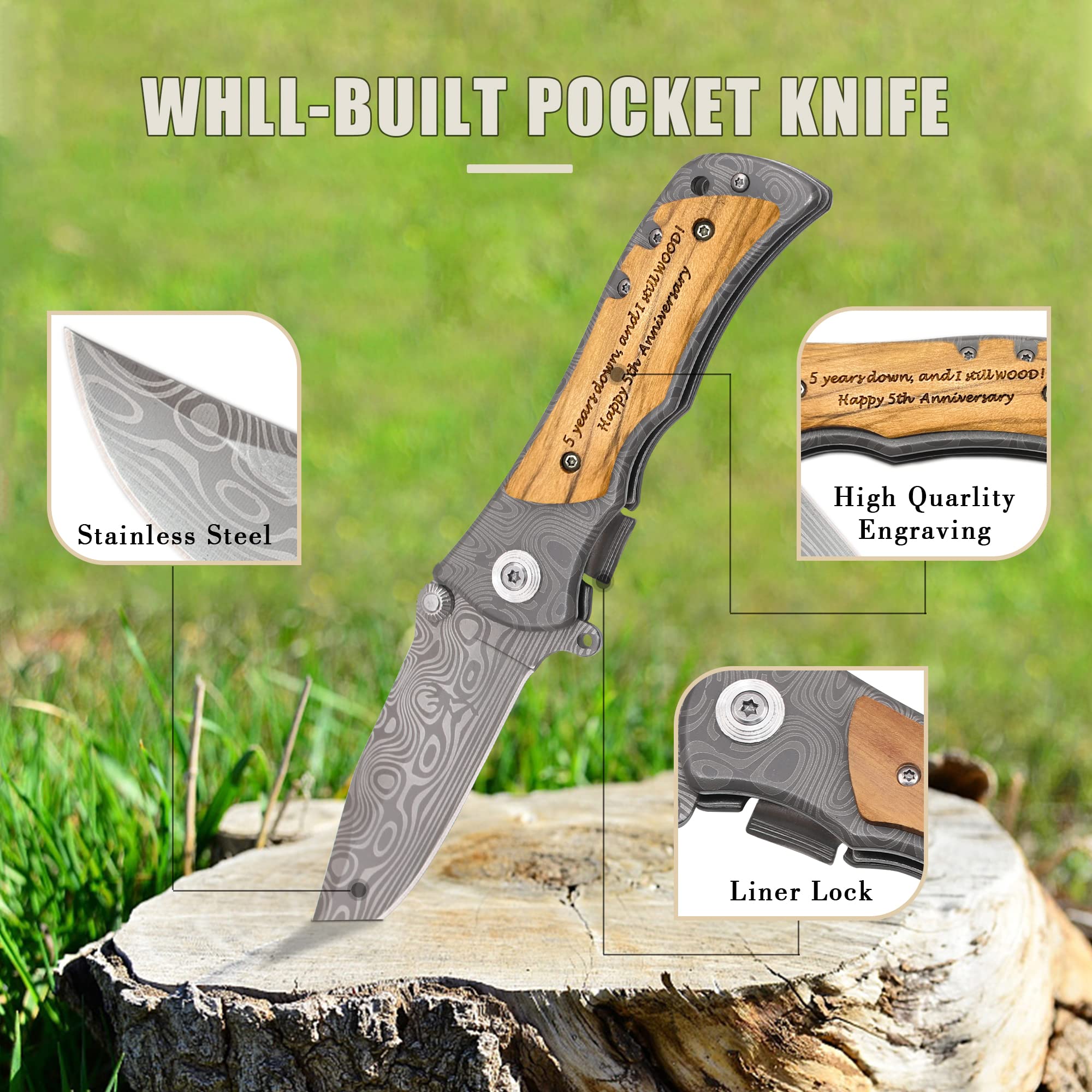 5th Anniversary Present for Hunband, Pocket Knife for Men, 5 Years Anniversary for Husband, 5 Years of Marriage, Gift for Him 5th Wedding Anniversary Husband Keepsake, 5 Years Down