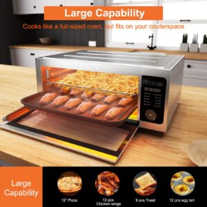 Air Fryer Toaster Oven Combo, Fabuletta 10-in-1 Toaster Ovens Countertop 1800W, 100-450°F Temperature Control，Flip Up & Away Capability for Storage Space, Enamel Baking Pan Easy Clean with Recipe Book