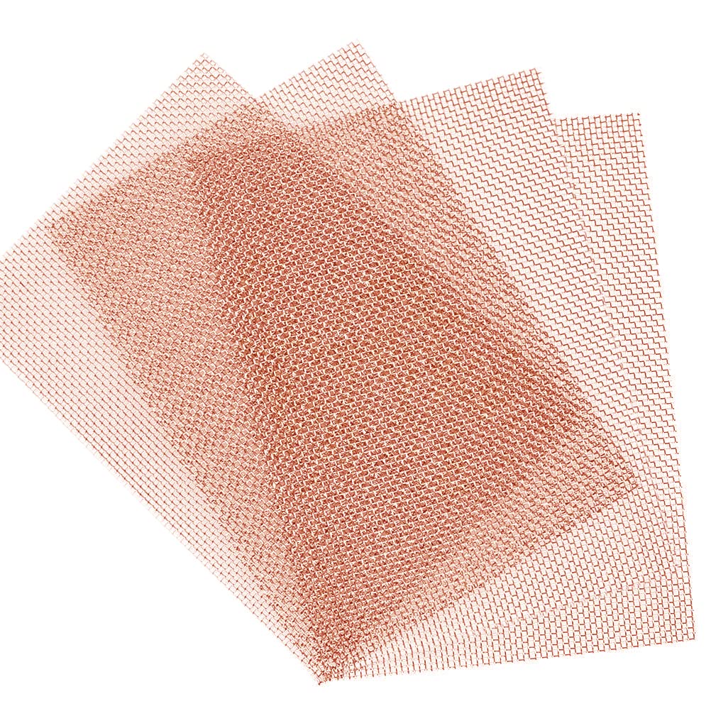 4 Pack 30 Mesh 99.9% Pure Copper Screen Woven Mesh Screen, Copper Mesh Cloth Fine Mesh, 5.9x19.68 Inch