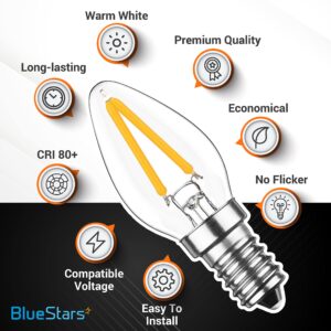 BlueStars 3W C7 E12 Candelabra Base LED Light Bulbs 120V, 15W Equivalent, 2700K Warm White, Clear Glass for Indoor Outdoor Christmas Holiday Home Decoration - Pack of 6