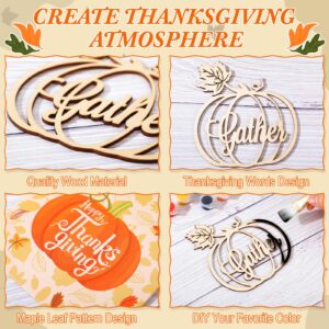 18 Set Thanksgiving Plate Decor 9 Fall Thankful Cutlery Utensil Holders with 9 Maple Pumpkin Turkey Wood Place Cutouts Sign Gold Grateful Blessed Gather Autumn Table Plate Sign (Maple,Pumpkin)