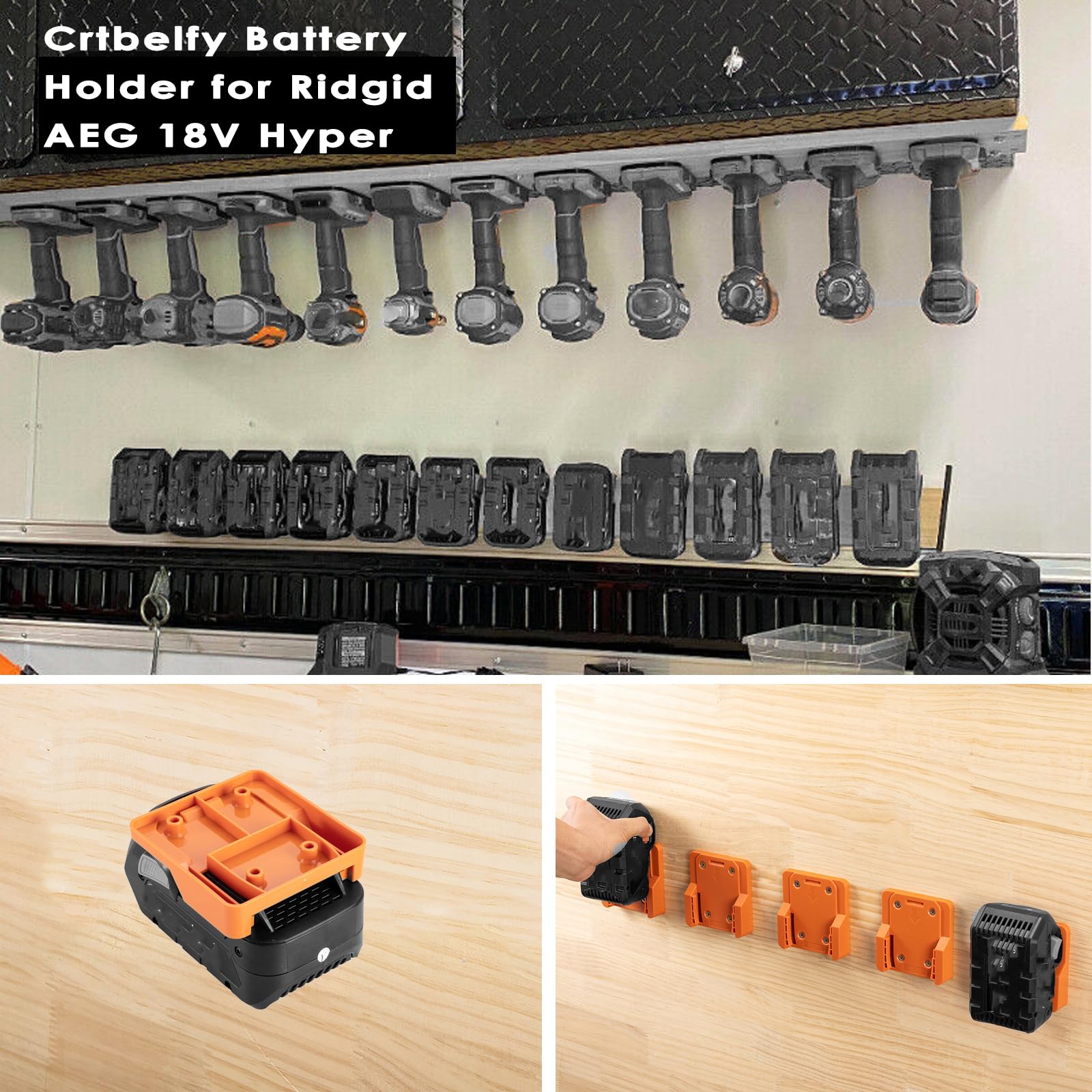 Crtbelfy Battery Holder for Ridgid AEG 18V Hyper Lithium Battery Wall Mount Battery Storage for Work Van, Shelf, Toolbox -5 Pack