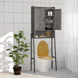 Over The Toilet Storage Cabinet, Bathroom Organizer Shelf, Toilet Storage Rack with 2 Curtained Doors for Bathroom Washroom