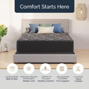 Loosh Full Size 12" Extra Firm Mattress Moisture Wicking Fabric, Cool Sleep - Inner Spring System & High-Density Foam Layers for Support & Comfort - CertiPUR-US Certified, Bed in Box