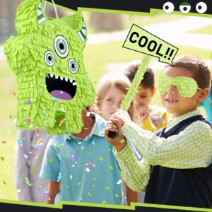 Halloween Piñata Set with Blindfold Piñata Stick and Confetti Funny Party Favors Green Devil Shape Bash Piñata for Kids Halloween Birthday Party Decoration Supplies, Baby Shower, 15.75 x 9.06 Inches