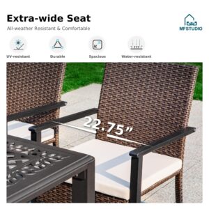 MFSTUDIO 6 Pieces Patio Dining Set with Acacia Outdoor Wood Bench and 4 Rattan Wicker Chairs, Patio Table Set for 6, Outdoor Patio Table and Chairs Dining Furniture Set for Patio