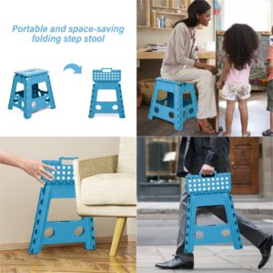 2 Pack 16 Inch Foldable Step Stool for Kids Folding Step Stool for Adults Lightweight Non-Slip Design Kitchen Stepping Stools Garden Step Stool Great for Bathroom, Bedroom, Living Room Blue