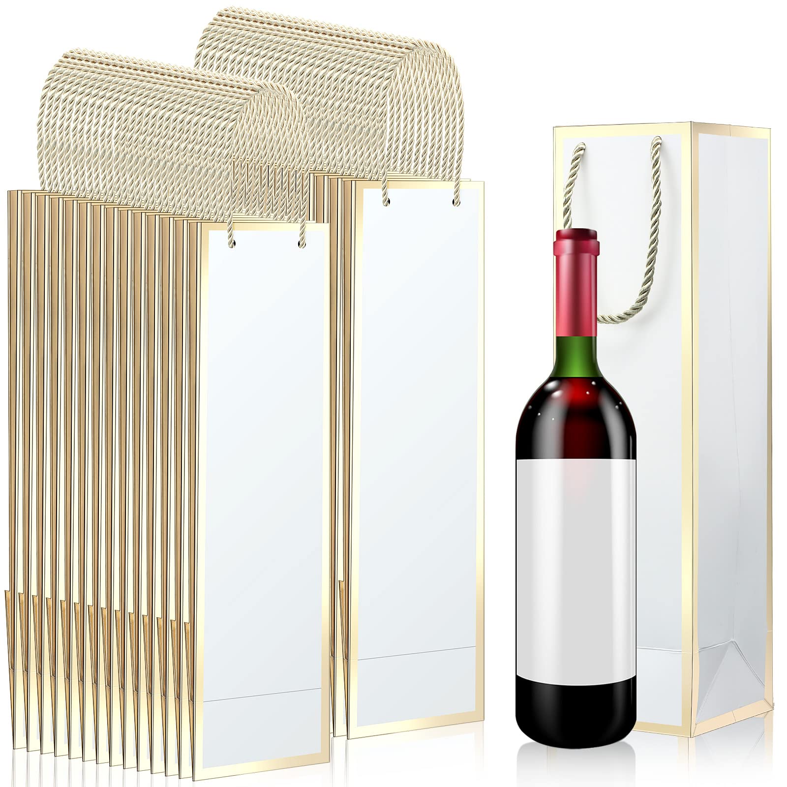 50 Pack Wine Bags Wine Bottles Gift Bags with Handles 13.8x3.8x3.8 Inch Reusable Liquor Bags with Gold Foil Print Kraft Bags Paper Wine Bottle Bag Gift for Birthday Party Wedding Bridal Shower (Black)