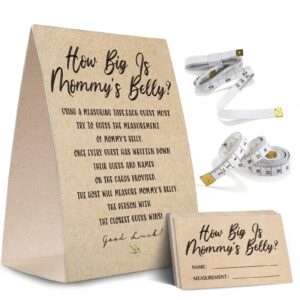 kraft paper how big is mommy's belly sign,guess mommy's belly size game kit (1 standing sign + 50 guessing cards + 3 measuring tapes), baby showers decorations-npzhb03