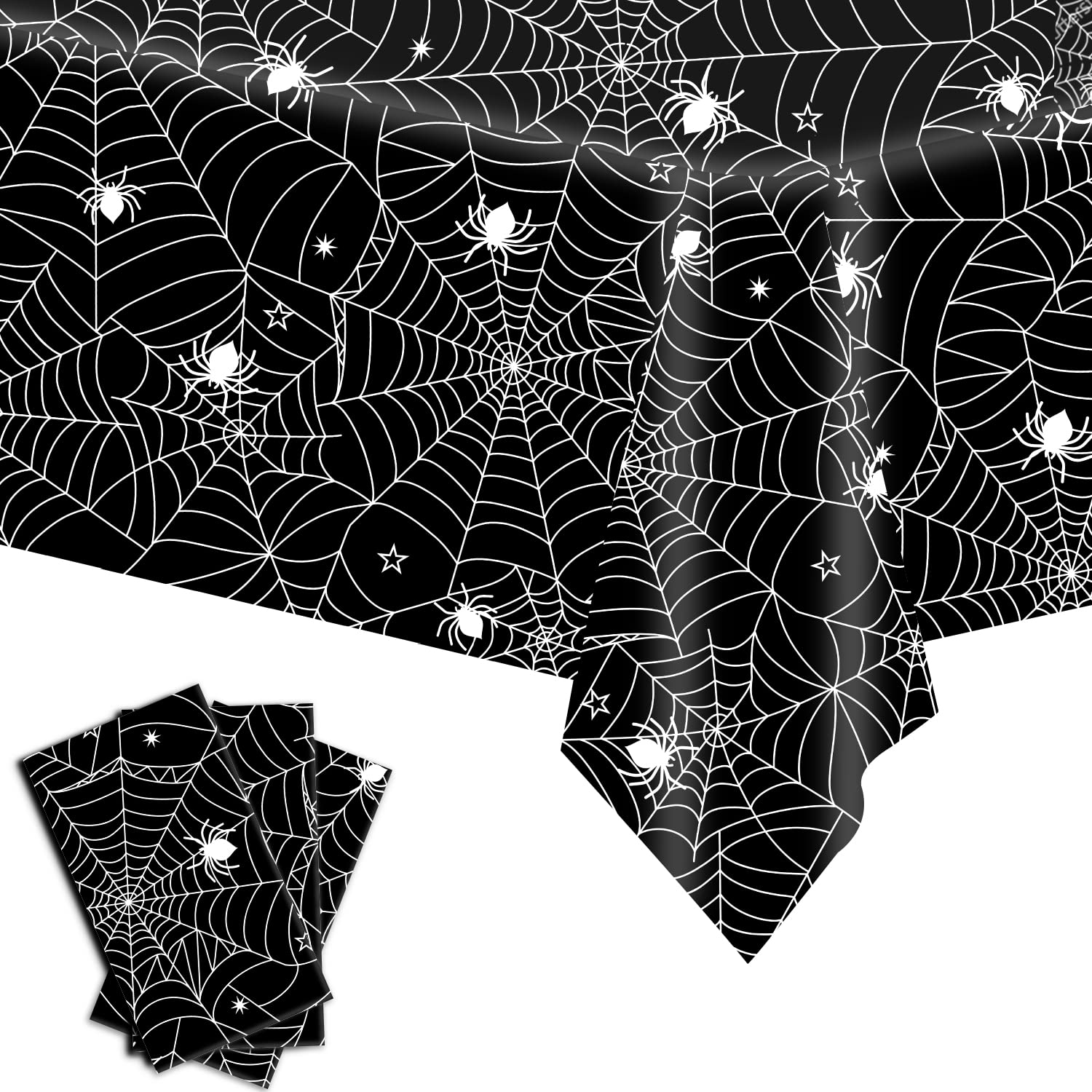 YUJUN 3 Pack Halloween Spider Table Cover, Waterproof Plastic Spider Web Tablecloth Star Explosion Table Cover for Halloween Party Decorations Indoor Outdoor Home Dinner Party(54 * 108''Inch)