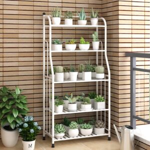 Casulo 5 Tier Metal Standing Shelf Iron Sheet Storage Space Saver, Heavy Duty Storage Tower Rack, Multifunctional Shelving Unit Organizer Outdoor Flower Stand for Kitchen Bathroom Garage Pantry