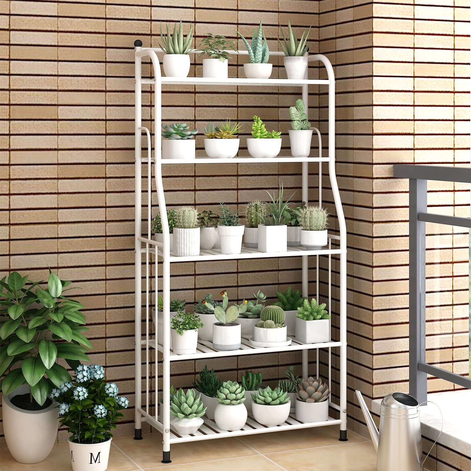 Casulo 5 Tier Metal Standing Shelf Iron Sheet Storage Space Saver, Heavy Duty Storage Tower Rack, Multifunctional Shelving Unit Organizer Outdoor Flower Stand for Kitchen Bathroom Garage Pantry