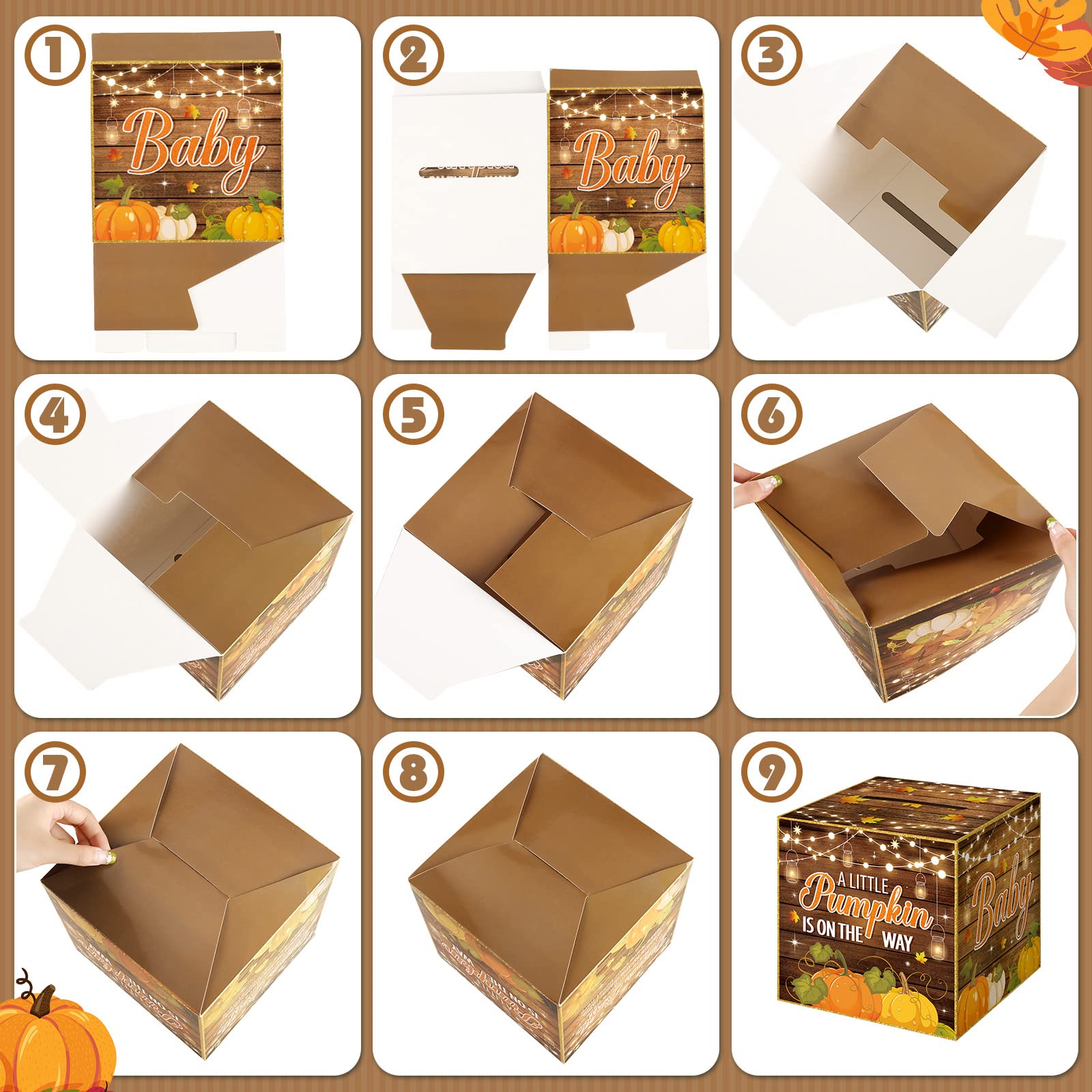 51 Pieces Fall Pumpkin Diaper Raffle Tickets with Diaper Raffle Card Box, Diaper Raffle Sign Advice and Wishes Diaper Party Raffle Insert Cards Baby Shower Decoration Neutral for Thanksgiving Game Kit