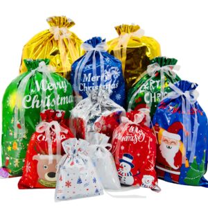 bqtq 42 pcs christmas drawstring gift bags 10 design and 5 size christmas bags wrapping bags christmas goody bags treat bag for christmas party