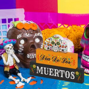 3 Pieces Day of The Dead Decorations Dia De Los Muertos Wooden Blocks Sugar Skull Wooden Sign Day of The Dead Table Centerpiece Decor for Mexican Day of The Dead Decor and Halloween Home Decorations