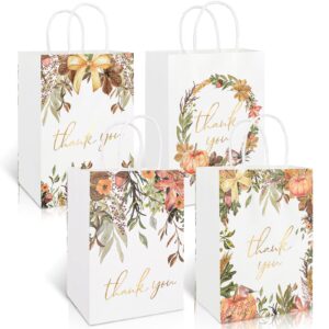 anydesign 16pcs thanksgiving gift bags fall thank you treat bag maple leaves pumpkin pattern wedding bags with handle foil gold day bag for birthday bridal baby shower party favor, 5.9 x 8.3 x 3.2