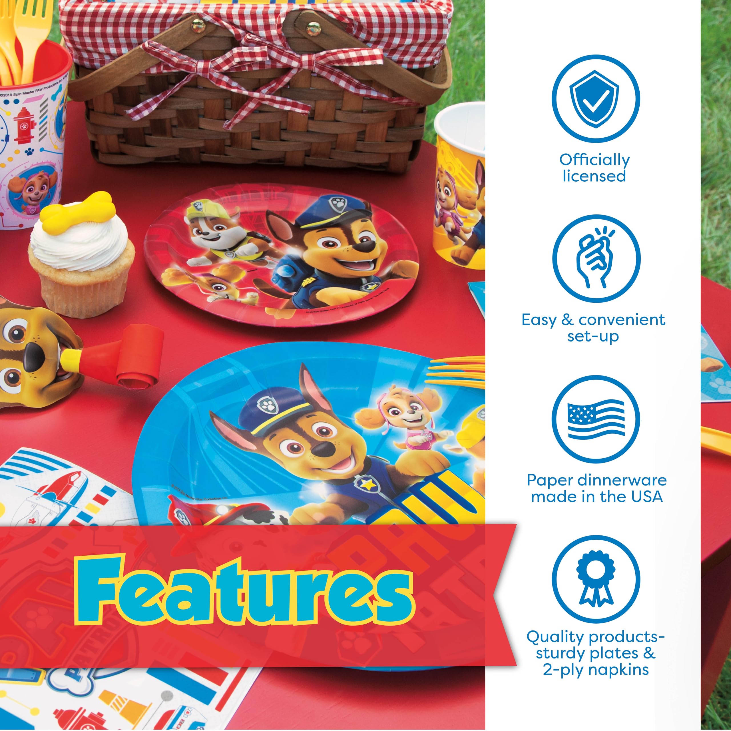 Unique Paw Patrol Birthday Decorations | Paw Patrol Party Supplies | With Paw Patrol Balloons, Tablecloth, Paw Patrol Plates, Napkins, Button | Serves 16 Guests