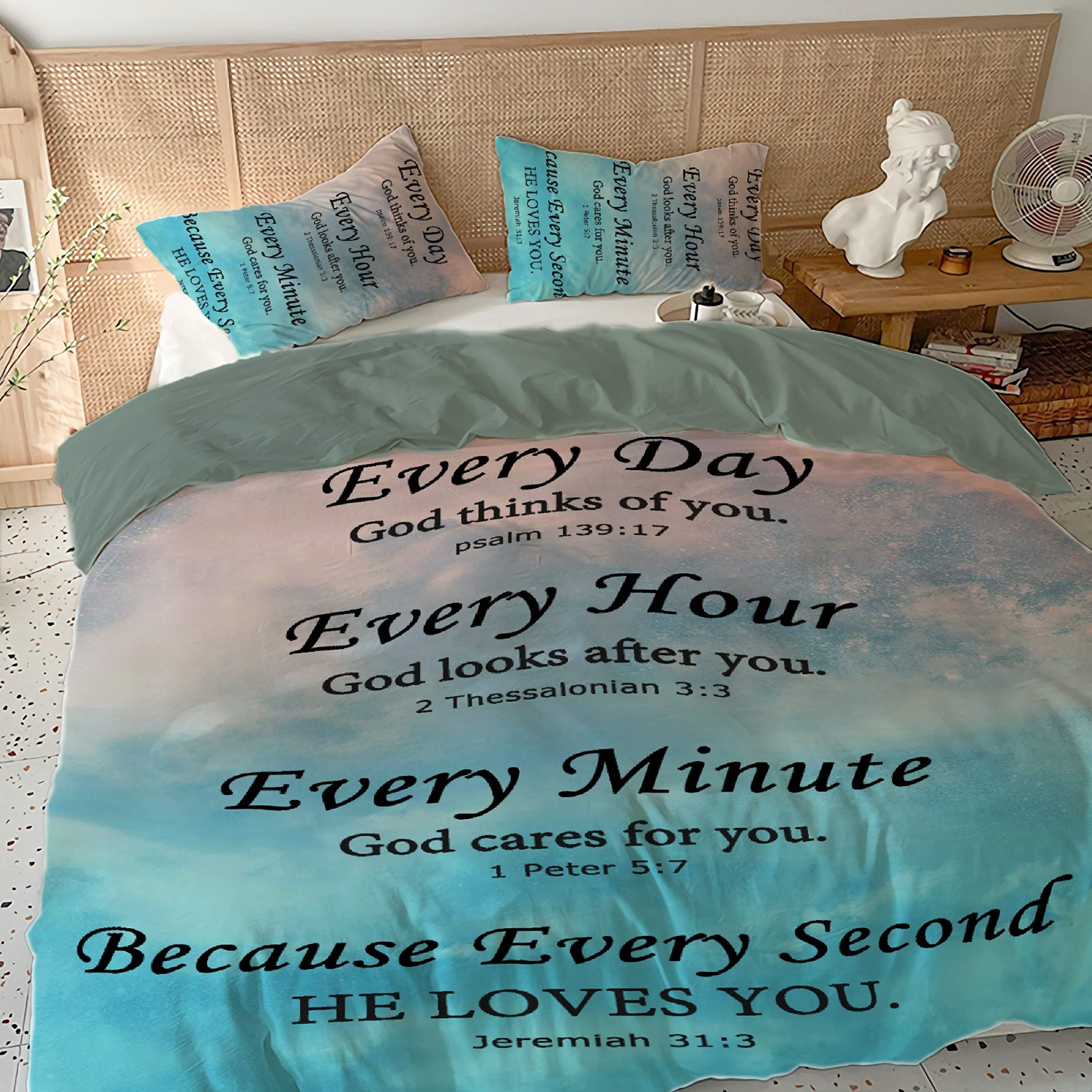 Todeyya Bible Verse Inspirational Thoughts 3 Pieces Duvet Cover (King Size) with 2 Pillow Shams, Microfiber Lightweight 3pcs Comforter Cover Set Coverlet, with Zipper Closure Corner Bedding All Season