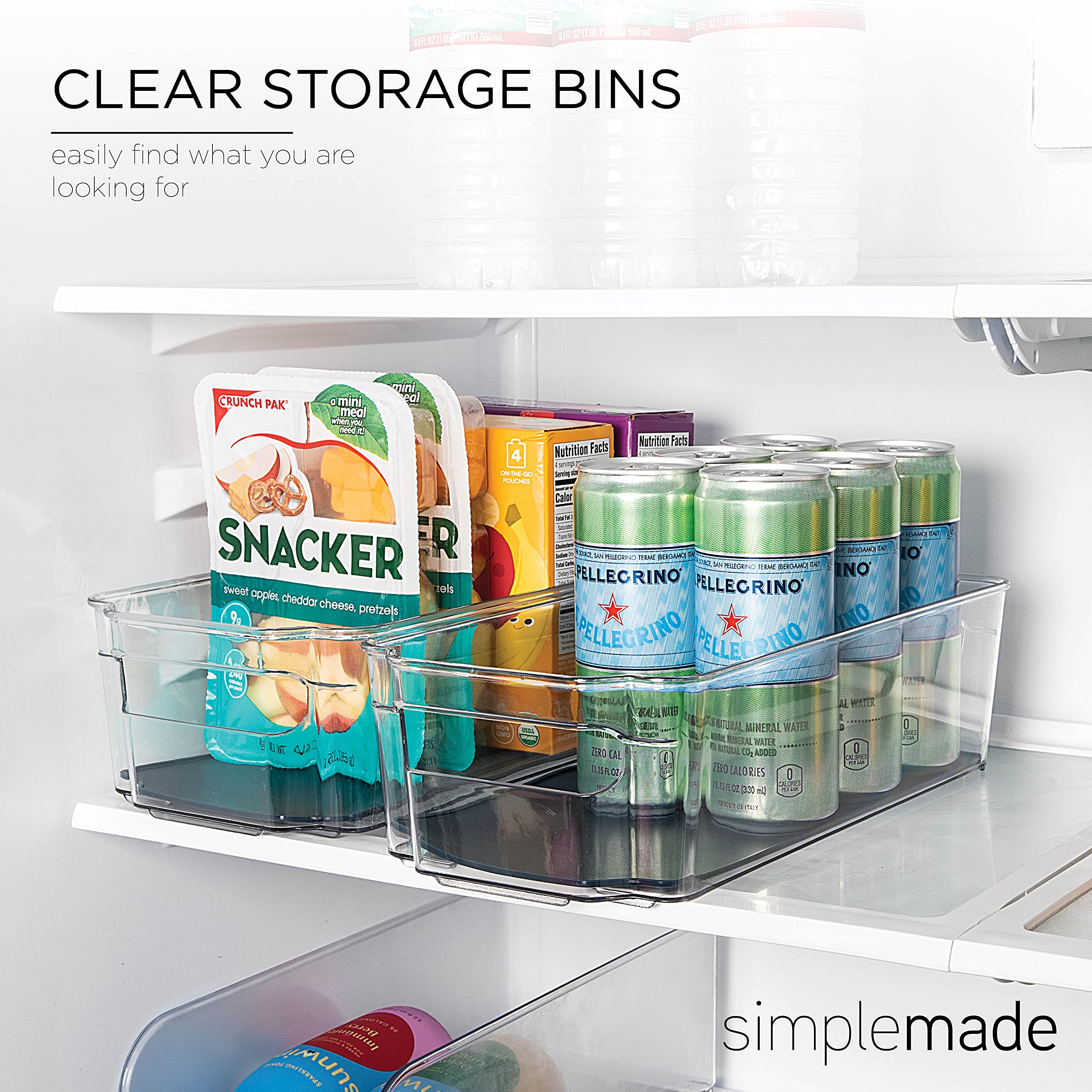 SIMPLEMADE Clear Refrigerator Organizer Bins - Clear Bins for Fridge, Containers for Fridge and Freezer, Multipurpose Storage for Kitchen, Office, Bathroom, Pack of 2 (6.3" x 12.6")