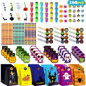 ochido halloween party favors for kids-168pcs stationery gift kit,halloween goodie bags fillers bulk,trick or treat , halloween bag,pencil, eraser, notepad, stamper, sticker and temporary tattoos